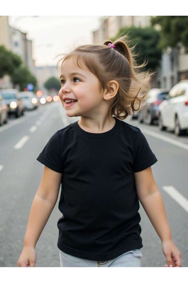 Girl's T-Shirt 100% Cotton Oversize Comfortable Fit Basic T-Shirt + Black Shorts as a Gift