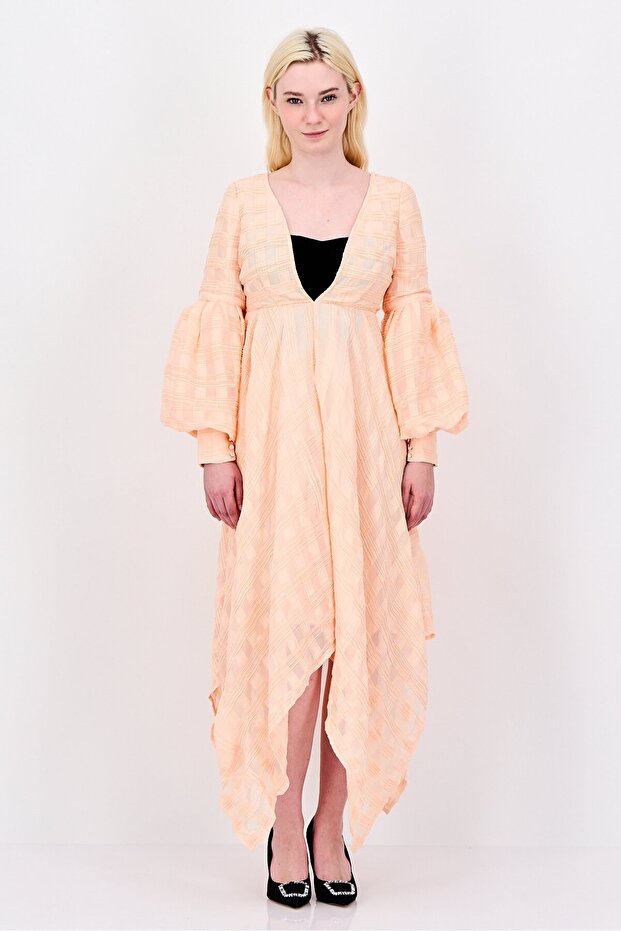 Women Textured Maxi Dress, Peach