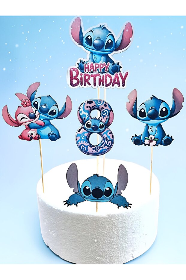 Stitch Cake Decoration and Stitch-Themed 8Th Birthday Concept - Thick Paper Printing
