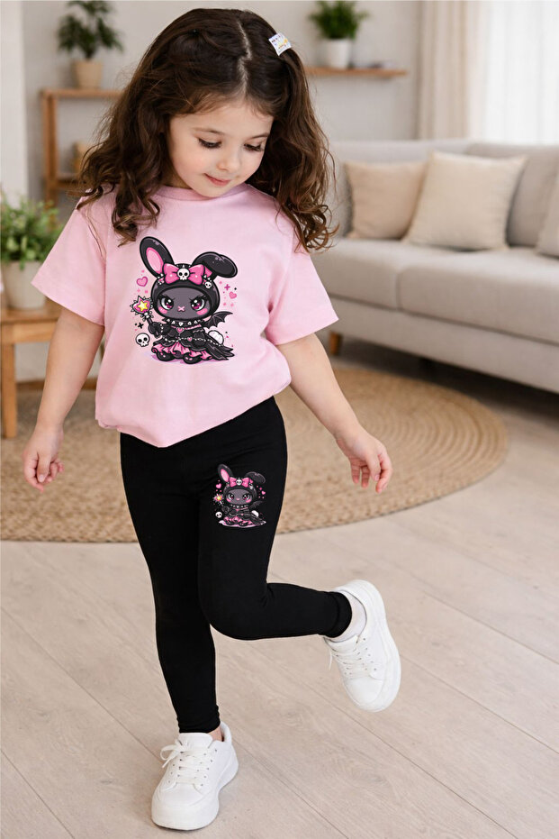 طقم تي شيرت وبنطلون ضيق مطبوع عليه PRINCESS RABBIT