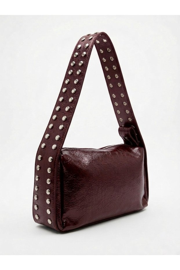 Zayne Studded Women's Hand and Shoulder Bag Burgundy