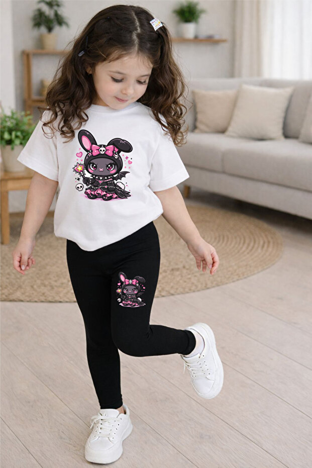 طقم تي شيرت وبنطلون ضيق مطبوع عليه PRINCESS RABBIT