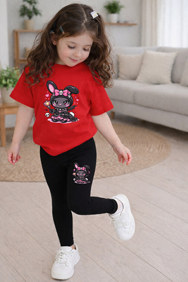 طقم تي شيرت وبنطلون ضيق مطبوع عليه PRINCESS RABBIT
