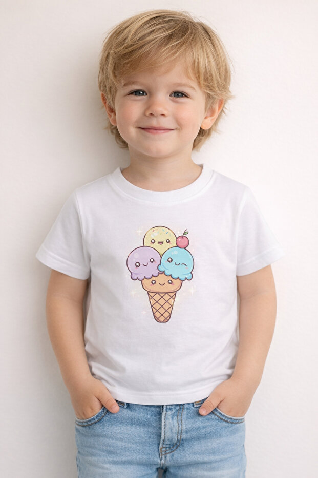 Cute Ice Cream Print Unisex Kids T-Shirt – Cotton Fun Graphic Tee