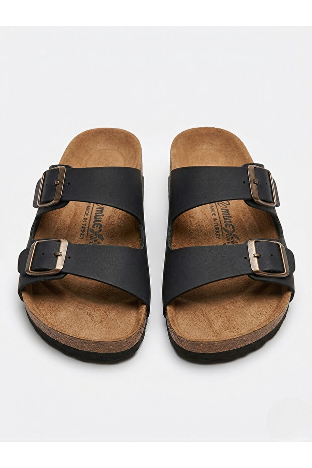 Double Buckle Women's Black Casual Summer Home Beach Stylish Slippers