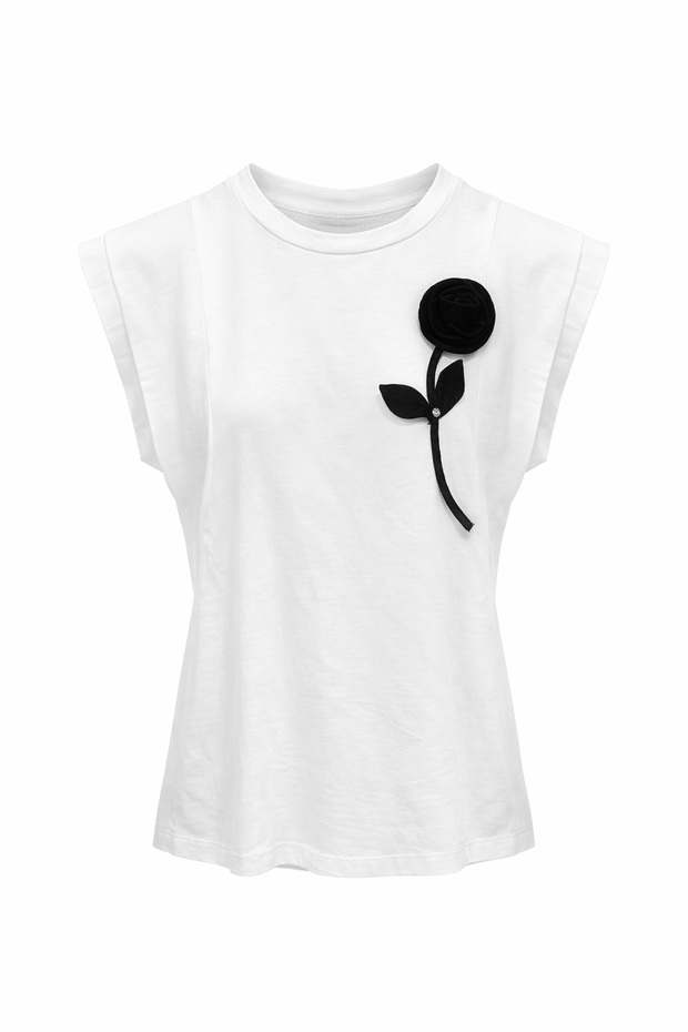 Women's Tulle Floral Detailed Blouse - White