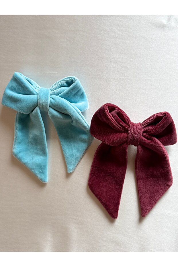 Set of 2 Velvet Bow Hair Clips - 8 cm Automatic Clip-On