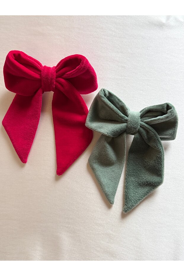 Set of 2 Velvet Bow Hair Clips - 8 cm Automatic Clip-On