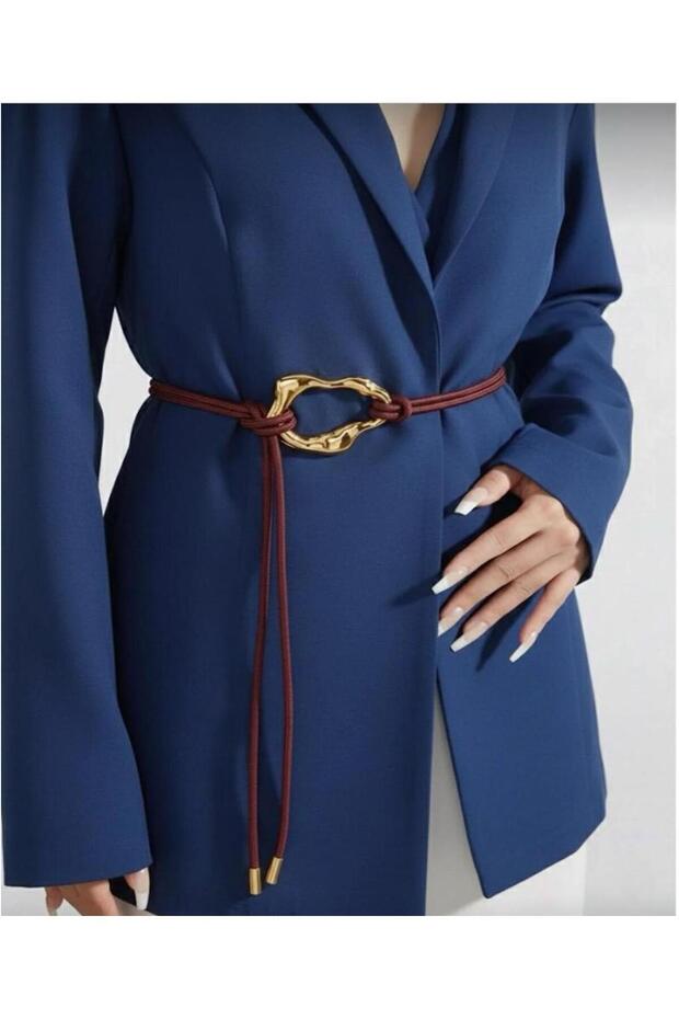 Burgundy/Gold Buckle Knot Detailed Women's Belt Jacket Belt Shirt Belt