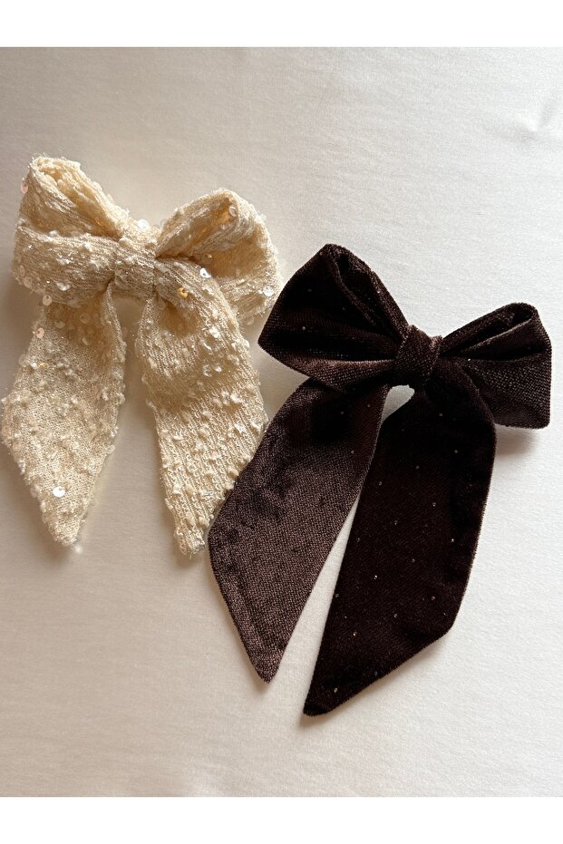 Set of 2 Velvet Bow Hair Clips - 8 cm Automatic Clip-On