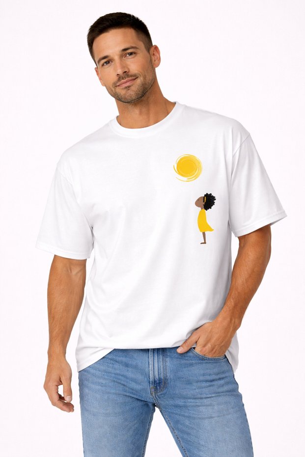 Men's Oversize T-Shirt Sun and Child Printed 100% Cotton T-Shirt Comfortable Fit