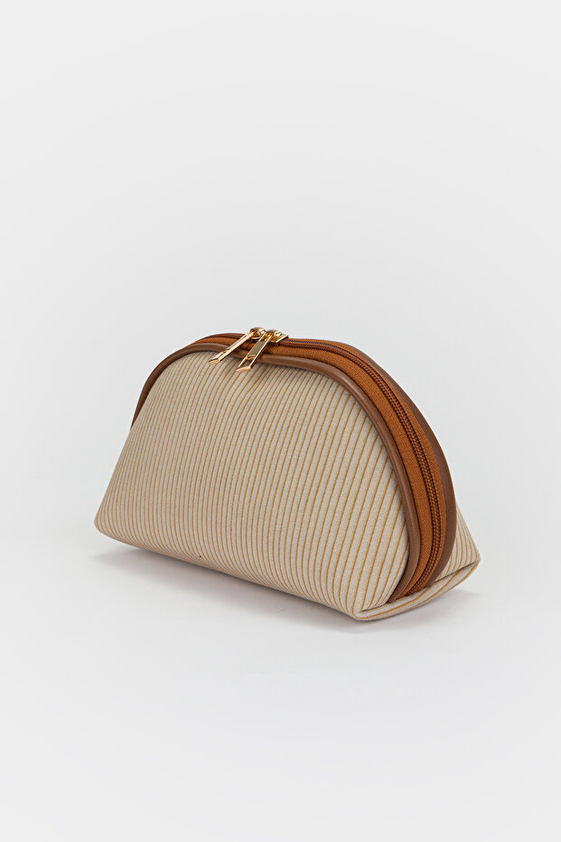 Triangle Makeup and Organizer Bag with Stylish Textured Fabric and Zipper, Multi-Purpose for Travel & Daily Use