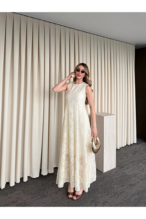 Rochie brodată bej Peri - 2489 - 6