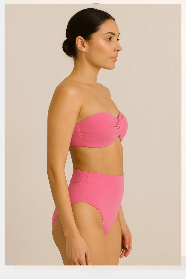 Women's Pink Padded Strapless High Waist Bikini Set
