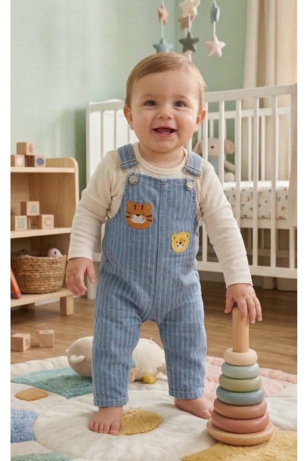 Cute Animal Embroidered Baby Boy Salopet Set 100% Cotton