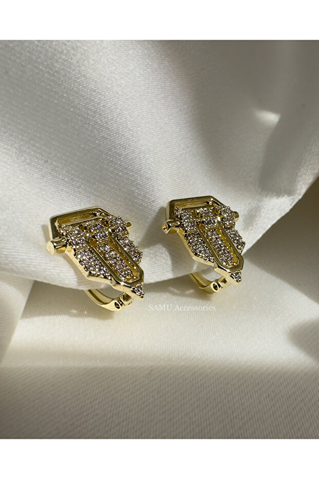 Geometric Zircon Stone Gold Earrings - Geometric Zircon Stone Gold Earrings