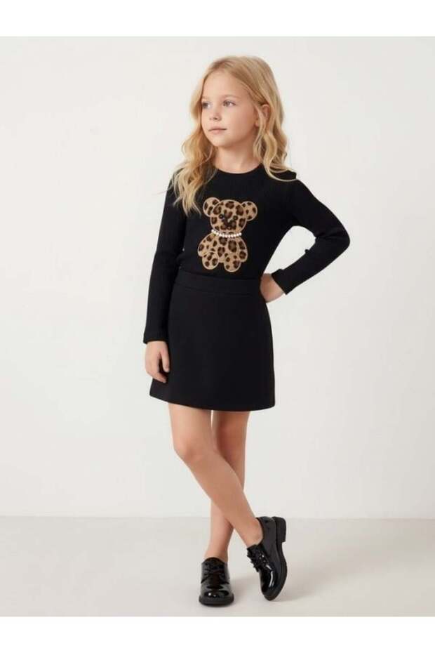 Girl's Leopard Teddy Bear Detailed Blouse