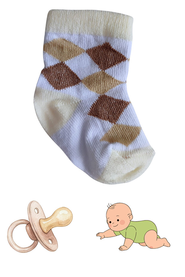 Patterned Unisex Baby Combed Cotton Booties Socks 3 Pack