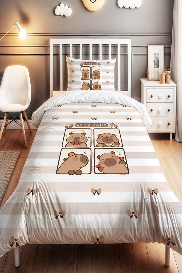 Capybara and Ribbons Patterned Single Baby Kids Bedding Set