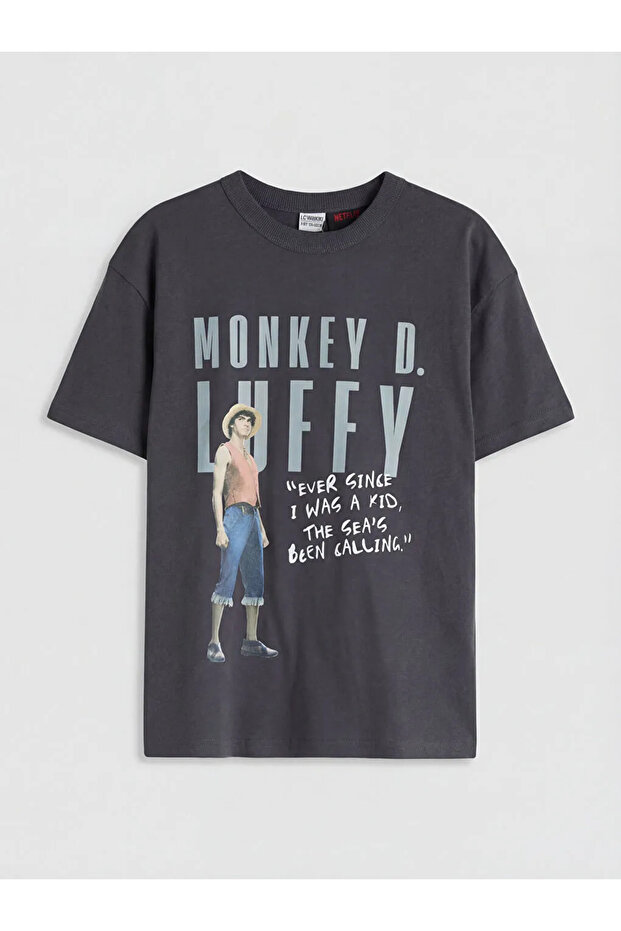 Lcw Kids Anthracite Crew Neck One Piece Printed Boy's T-Shirt