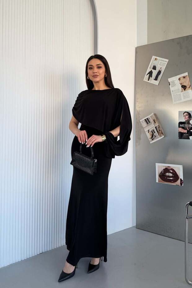 Black Shawl Design Long Dress