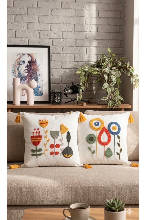 Home Design Double Combination Punch Embroidered Throw Pillow Cover (panch)