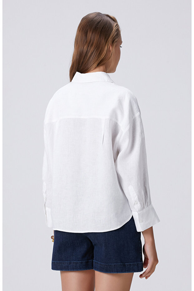 Beyaz Keten Gömlek - 5