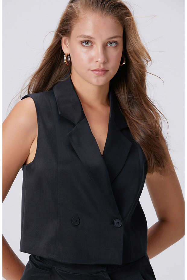 Siyah Cupro Yelek - 2