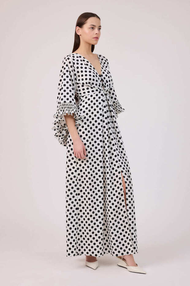 Krep puan midi elbise - 4