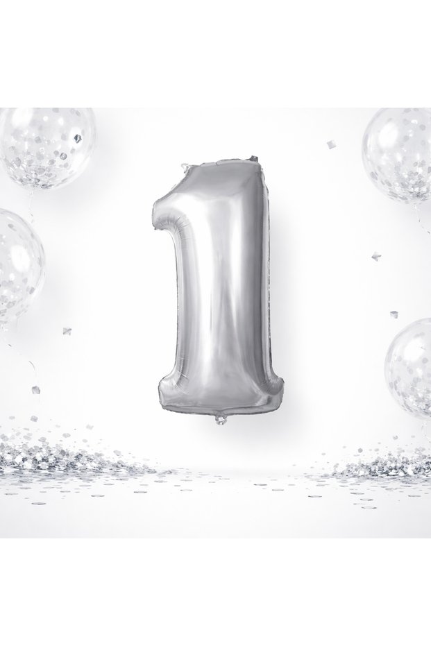 Silver 1 Number Foil Balloon (40X100 cm) – Stylish Party & Birthday Decoration
