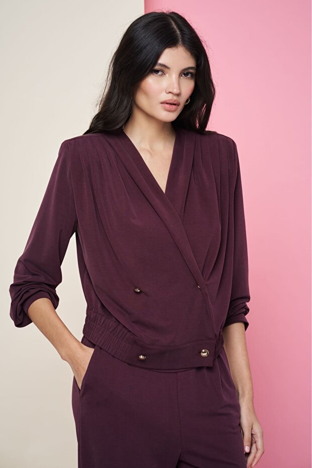 Anvelop düğmeli tencel bluz - 1