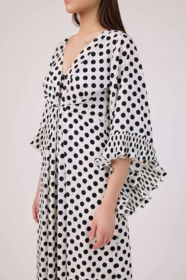 Krep puan midi elbise - 3