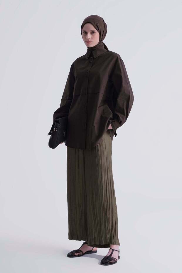 Wrinkle Effect Trousers Oil Green