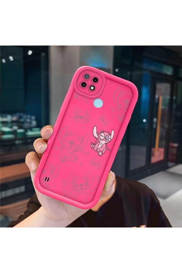 Realme C21 Compatible Pink Red Silicone Case Shockproof Camera Protection