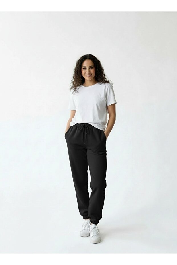 Three-Thread Elastic Cuffed Combed Cotton Trousers - 1
