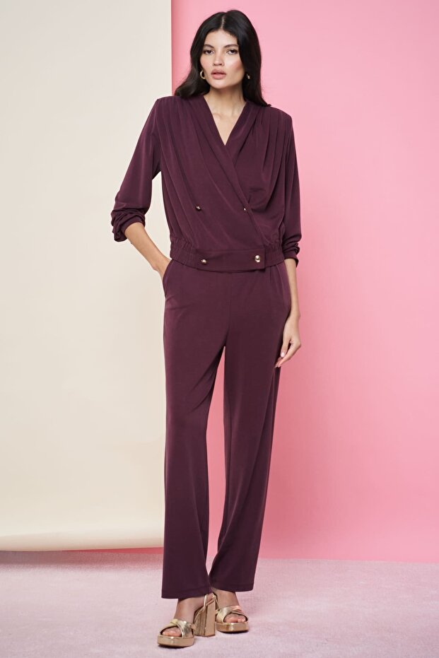 Anvelop düğmeli tencel bluz - 3