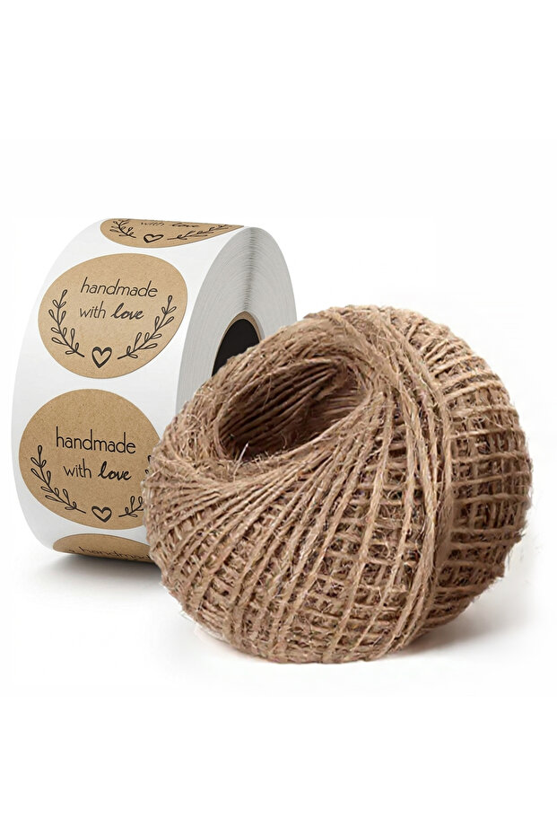 Kraft Labels 500 PCS + Jute Twine – Handmade With Love Stickers for Rustic Gift Wrapping &