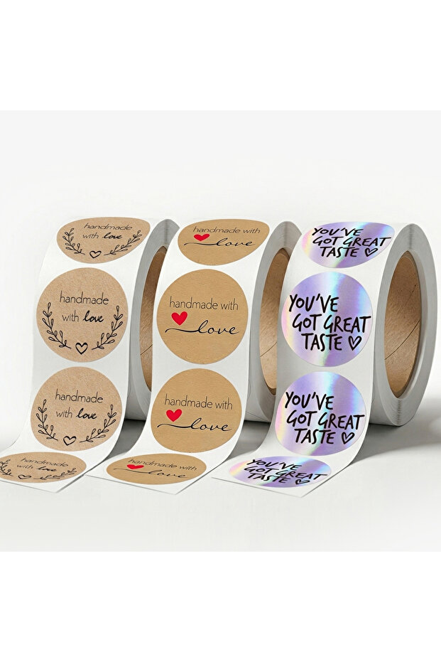 Kraft Paper Labels 500 PCS – Handmade With Love Stickers for Gift Wrap & Packaging