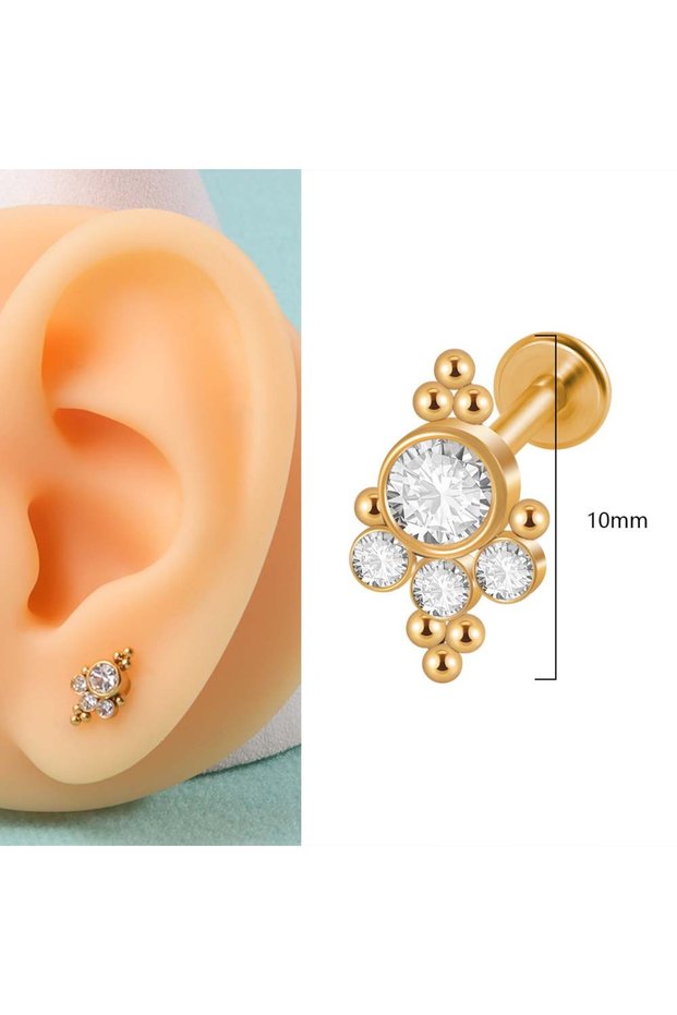 1.2X8mm Style H 1PC 316L Surgical Steel 16G Gold Plated Cz Labret Lip Ring Crystal Cluster Ear Carti