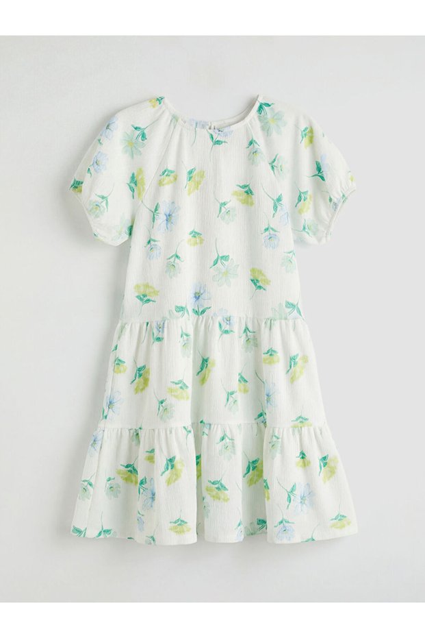 Lcw Kidswhite Crew Neck Floral Girls' Dress