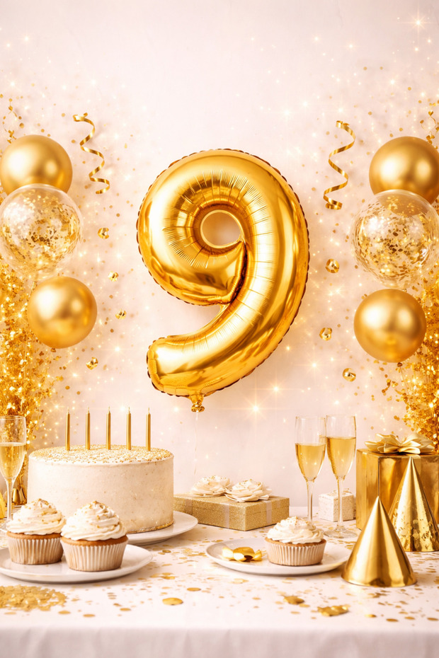 Gold 9 Number Foil Balloons (40X100 cm) – Stylish Birthday & Party Decoration