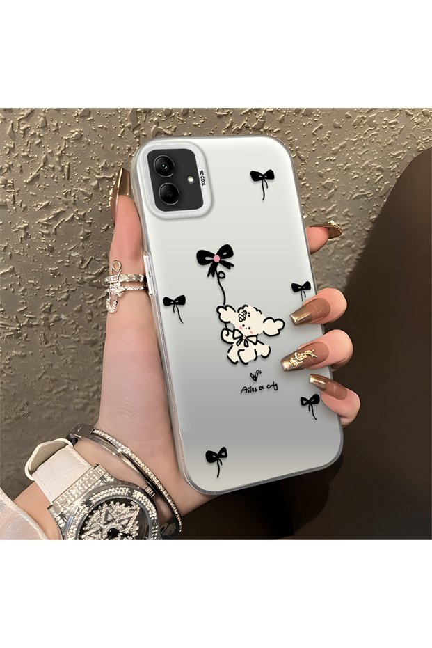 Samsung Galaxy A03/A04E/A04 Compatible Stylish Phone Case with Bow and Ribbon Dog Figure