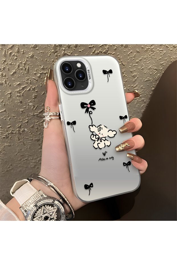iPhone 11 Pro Max Compatible Stylish Phone Case with Bow and Ribbon Dog Figure