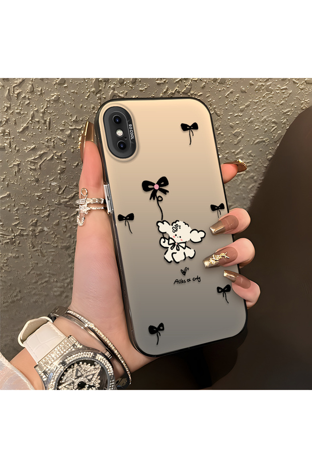 iPhone XS Max Compatible Stylish Phone Case with Bow and Ribbon Dog Figure