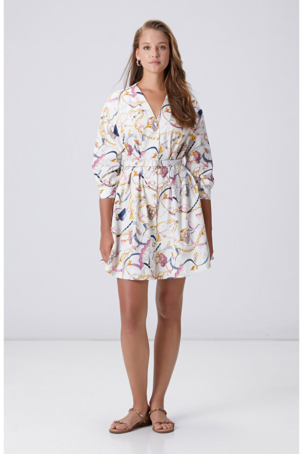 Renkli Desenli Mini Elbise - 4