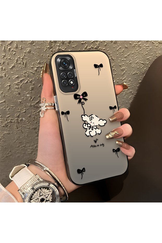 Redmi Note 11/Note 11S Compatible Stylish Phone Case with Bow and Ribbon Dog Figure
