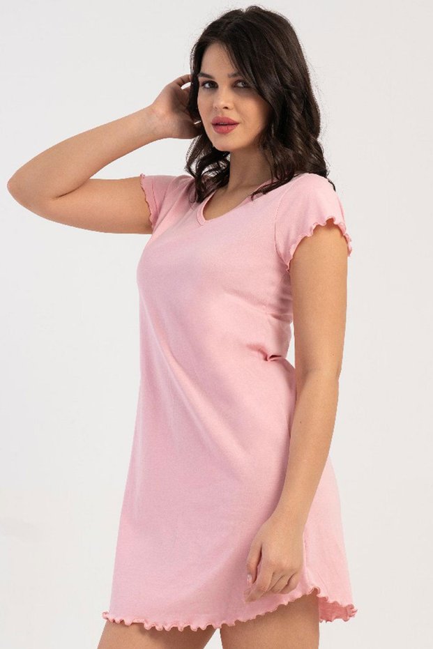 Women's V-Neck Short Sleeve Cotton Pink Nightgown 100% Cotton C3T0N0O215
