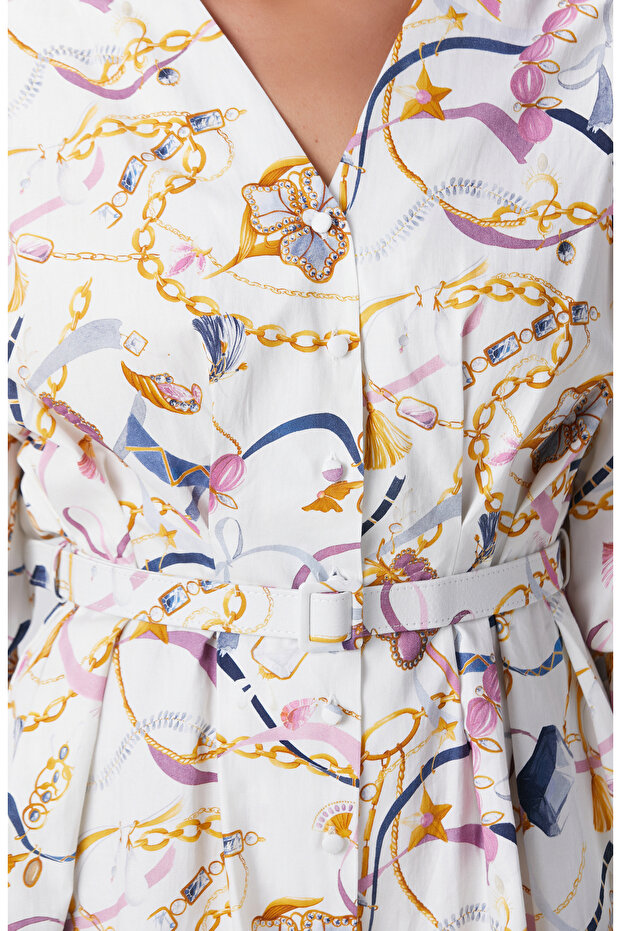 Renkli Desenli Mini Elbise - 6