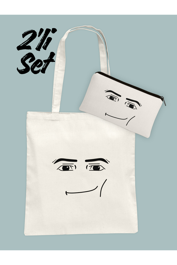 Roblox Man Face Cloth Bag and Pen Holder Set