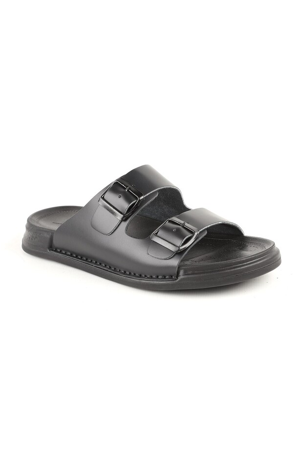 L014.251 Genuine Antique Leather Adjustable Buckle Anatomical Ultra Light Eva Sole Men's Slippers